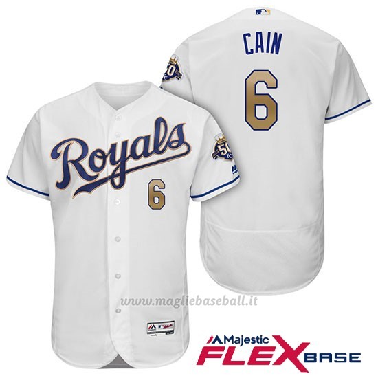 Maglia Baseball Uomo Kansas City Royals Lorenzo Cain Bianco 50th Season Alterner Flex Base